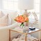 Artificial Peach Tulips in Vase with Faux Water 6" Real Touch Flowers Fake Tulips Small Flowers Arrangement in Round Glass Vase for Mother's Day Table Centerpiece Wedding Home Decor
